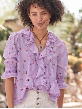 Sundance Beatrice Ruffle Blouse Lavender  Top